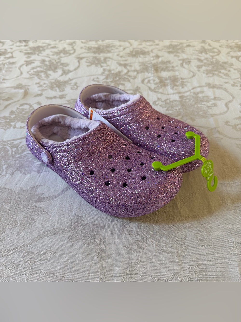 CROCS Girls Fleece Lined Chunky Glitter Clog Purple Size J6 NWT